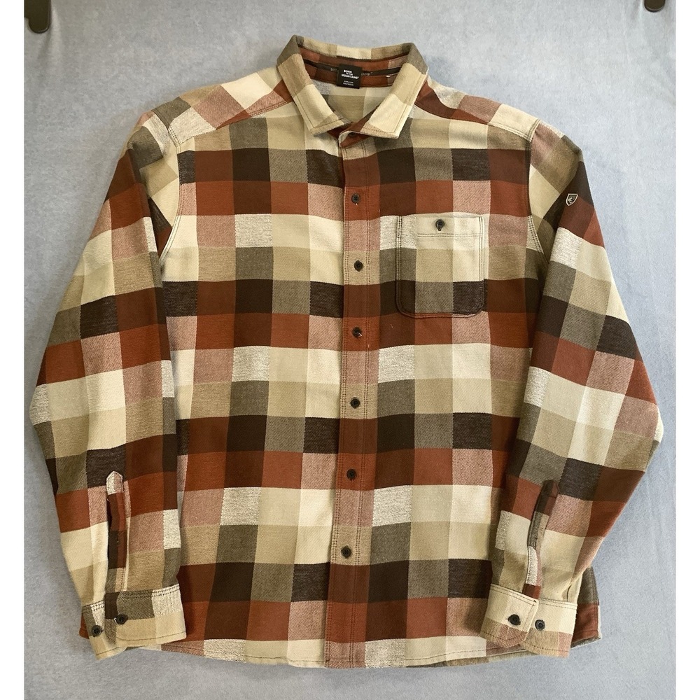 Kuhl Flannel Shirt Mens XL Brown Plaid Button Up Outdoor Hiking Workwear